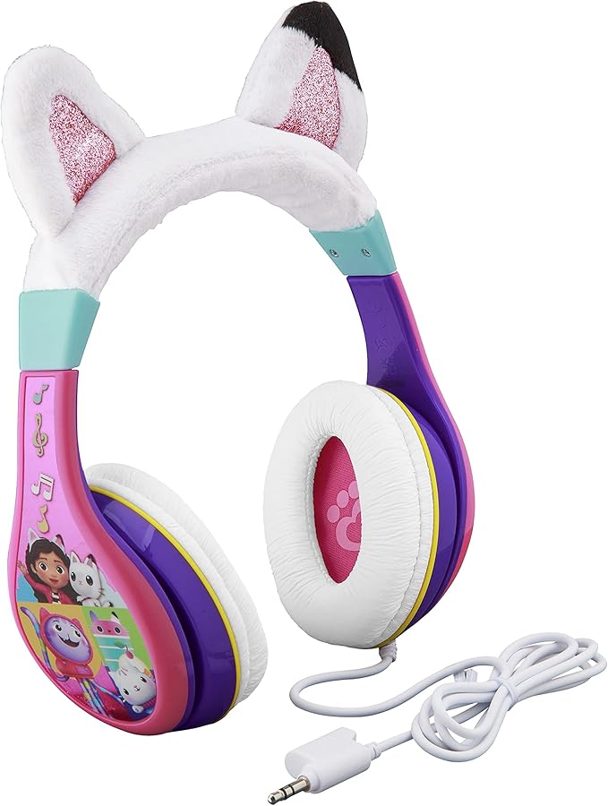 eKids Gabbys Dollhouse Kids Headphones with 3.5mm Jack, Wired Headphones with Adjustable Headband and Volume Control, Earphones for School, Home, or Travel (Gabby)