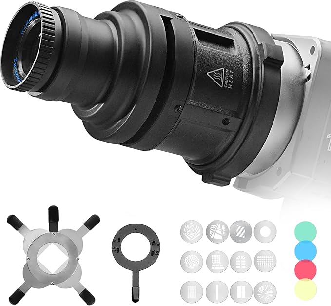 WELLMAKING S-80 Bowens Mount Optical Conical Snoot Spotlight Kit. Adjustable Focus 38°Lens, Lighting Shape Changeable; For Photography, Studio Video, Compatible with various LED lights and flashlights