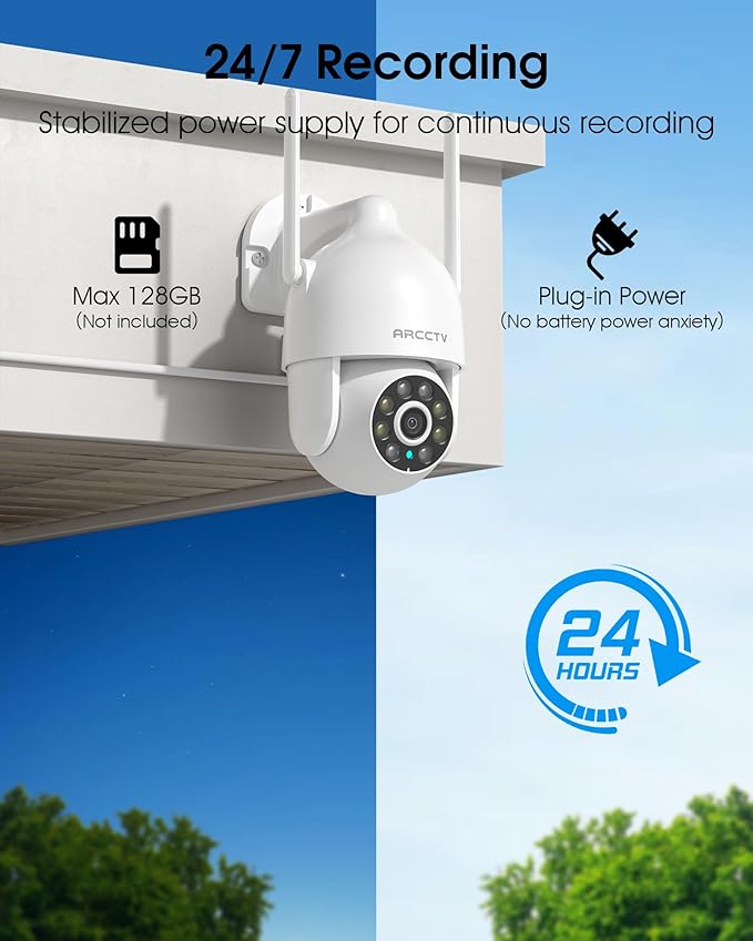 2K Security Cameras Outdoor, 360°Pan-Tilt View 2.4G/5G WiFi Security Camera with Motion Tracking, Spotlight & Siren, 2-Way Audio, Full Color Night Vision, Waterproof (2 Pack)