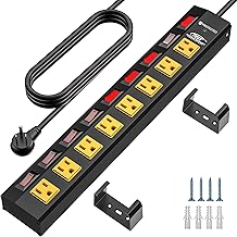 CRST 8-Outlet Metal Power Strip with Individual Switches, 15A/1875W, 6FT - Image 1