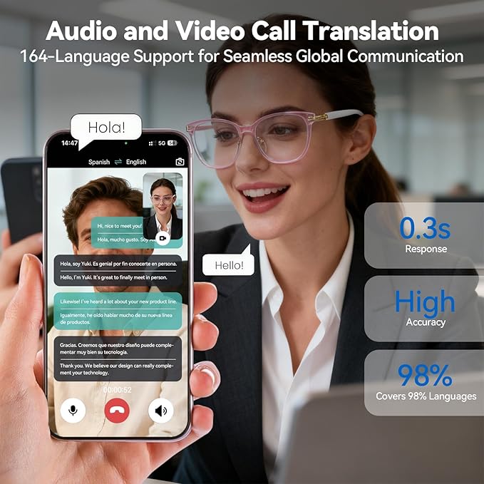 AI Smart Glasses for Men & Women – Powered by ChatGPT, Real-Time Translation, Bluetooth Glasses with Photochromic Lens, Music & Hands-Free Calling, UV & Blue Light Protection, Thin Temples
