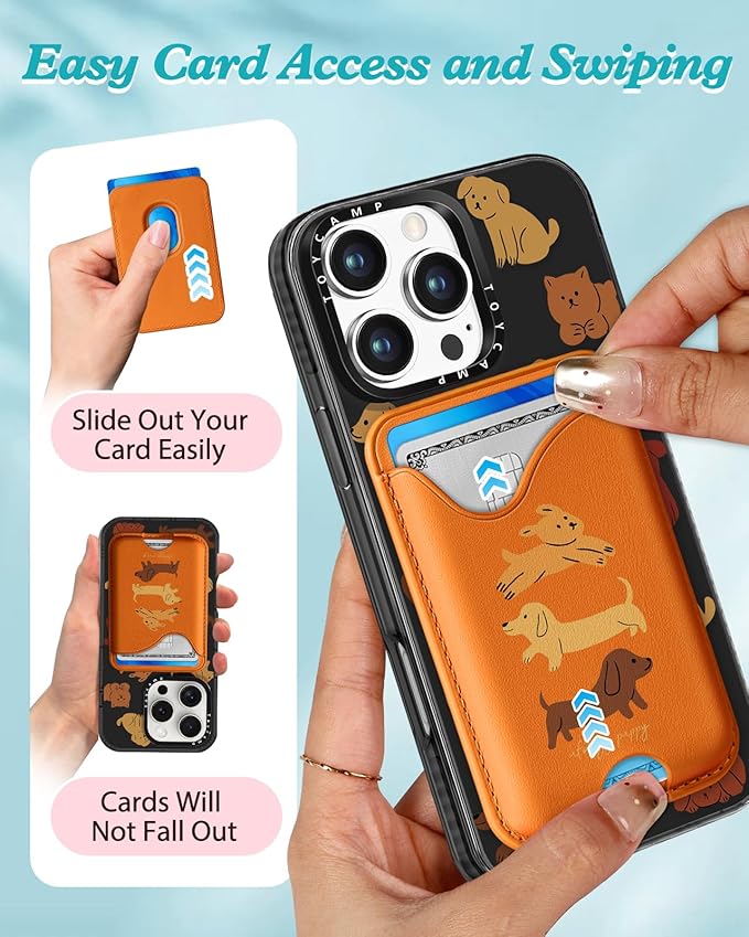 Toycamp for iPhone 16 Pro Max Case - Compatible with Magsafe Credit Card Holder Wallet Magnetic Cute Women Teen Girls Kawaii Girly Unique Small Dogs Design Phone Cover for Apple 16 Promax 6.7"