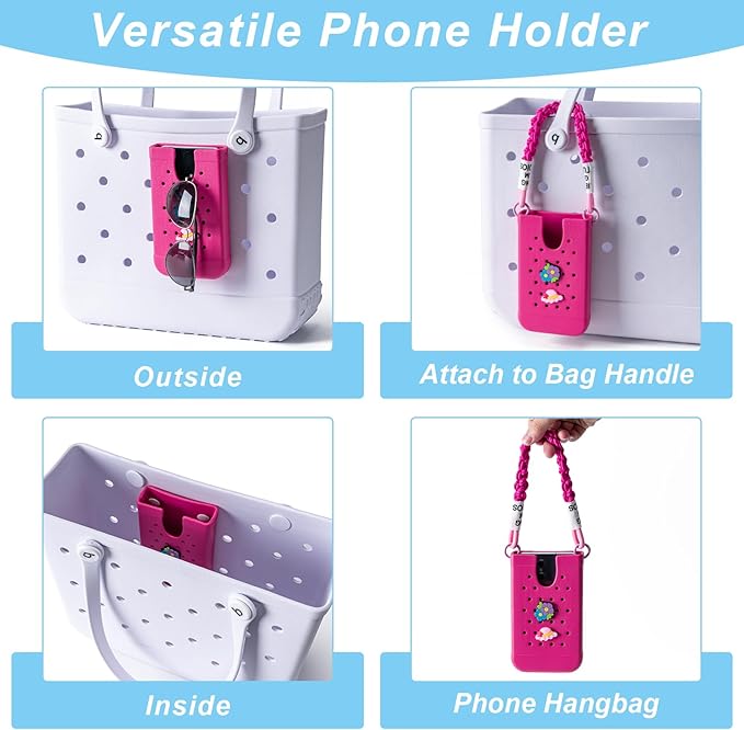 Phone Holder for Bogg Bags, Cell Phone Case Holder Compatible with All Bogg Bags, Phone Holder Accessories for Beach Tote Bags (Hot Pink)