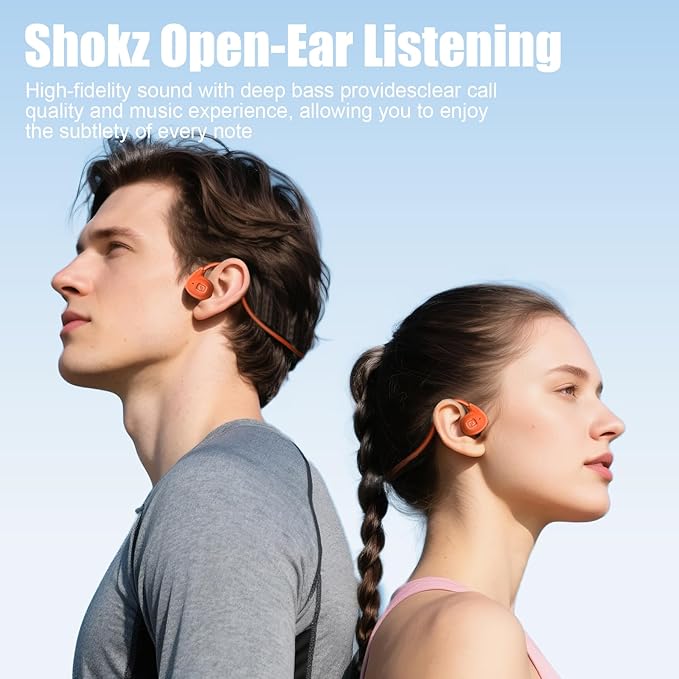 Ear Headphones Wireless Bluetooth, Air Conduction Headset Wireless Earbuds, Sports Headphones with HD Stereo Sound, Secure Fit Earhooks, 24H Playtime, Calling for Gym(Orange)