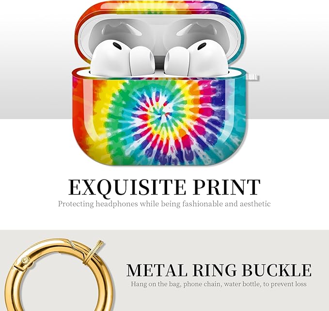 for AirPods Pro 3 Case, Compatible with AirPods Pro 3rd Generation Case (2025), Shockproof Protective Cover with Golden Carabine (Rainbow Tie Dye Spiral)