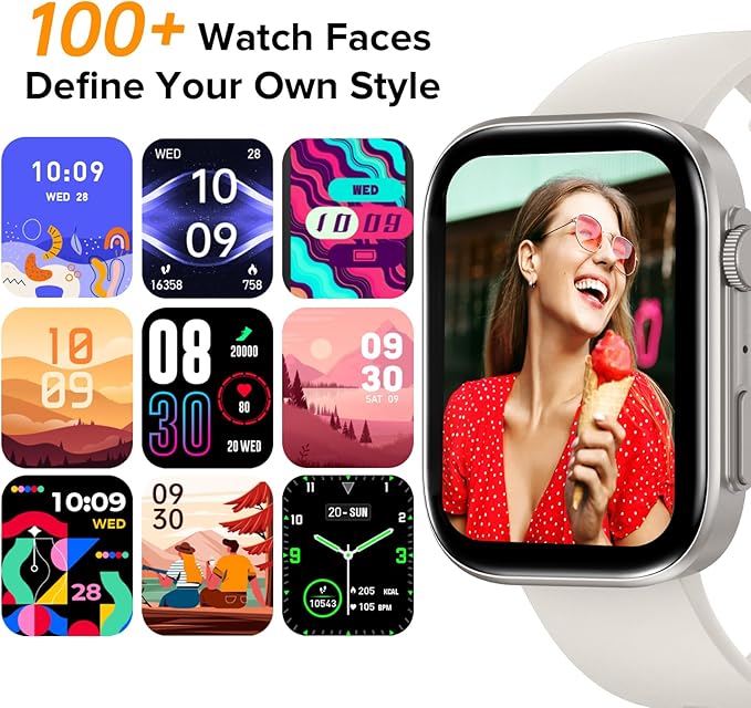 Smart Watches for Women Men, 2.01" HD Screen with 200+ Watch Faces, Heart Rate/SpO2/Sleep Monitor, 123 Sports Modes, IP68 Waterproof Fitness Tracker, Make/Answer Calls, Compatible with Android iPhone