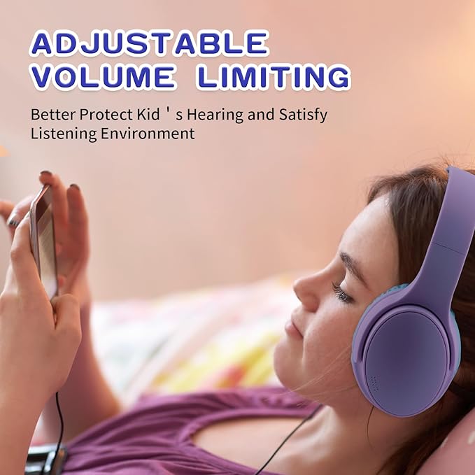 Kids Wireless Headphones, Bluetooth Headphone for Teen Kids, Over Ear Toddler Headphones Foldable with Built-in Mic for Cell Phones TV Tablet School Network Boys Girls (e6 Purple)