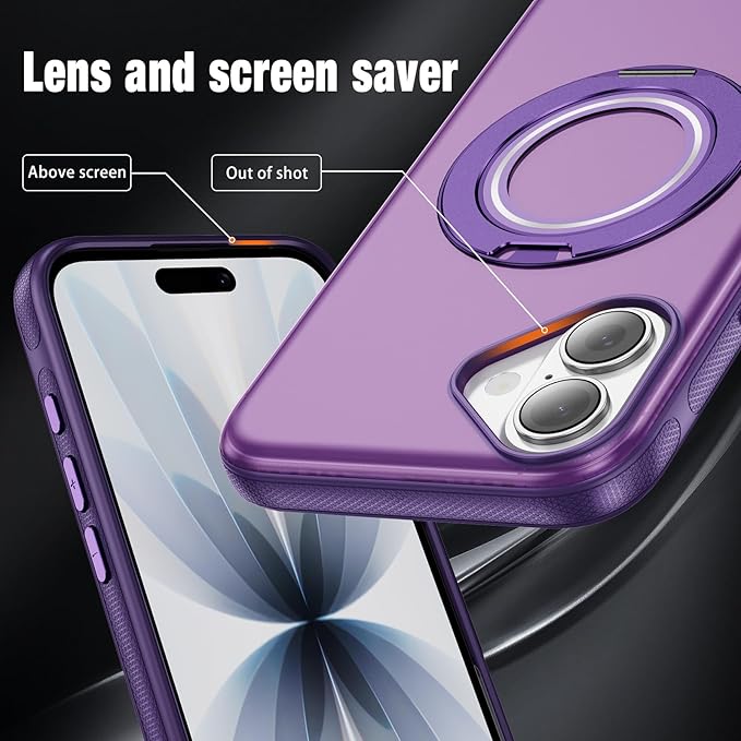 for iPhone 17 Case [Compatible with Magsafe] [15 FT Military Grade Drop Protection] with Screen Protector & Lens Protector,Shockproof Kickstand Phone Case for iPhone 17 (Purple)