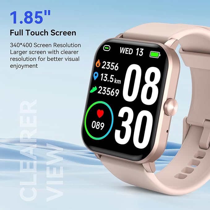 Smart Watch(Answer/Make Call), 1.85'' HD Smartwatch for Men Women, 2025 Fitness Tracker with 100+ Sport Modes, Heart/Sleep Monitor/Pedometer IP68 Waterproof Fitness Watch for Android iOS Rose Gold