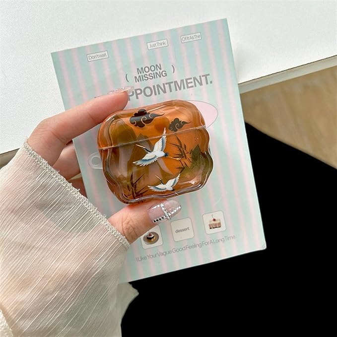 Compatible with AirPods 3 Case Soft with Cleaner Kit Keychain Cute Lucky Elegant Crane Girls Women Cover for Airpods 3rd Generation -Brown