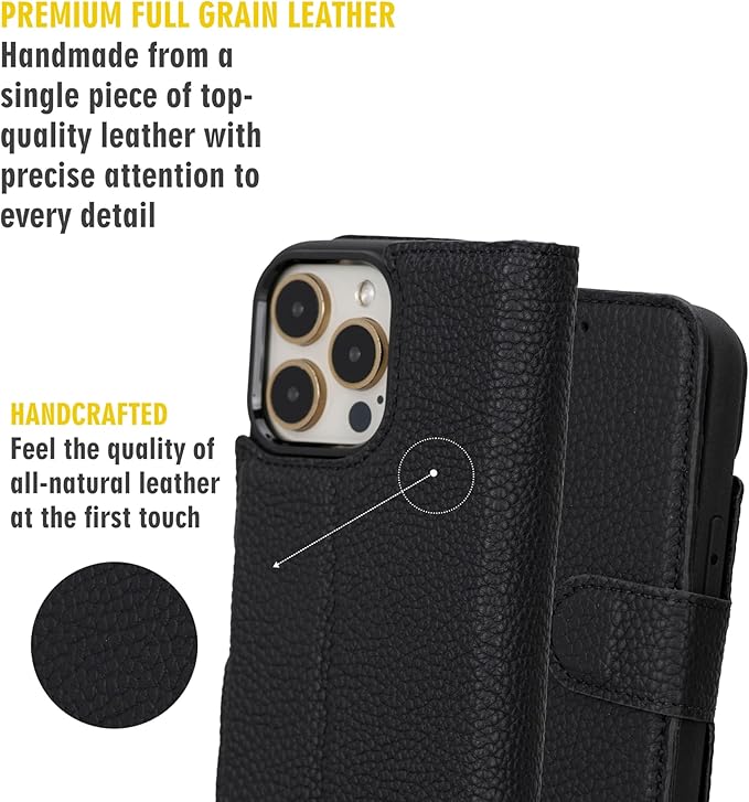BLACKBROOK Case for iPhone 15 Pro Wallet Case for Men and Women, Carter Full Grain Leather 2-in-1 Set for MagSafe Charging, Cash, ID and 4 Card Slots with RFID, Compatible with iPhone 15 Pro