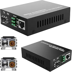 2Pack BiDi Gigabit Multi-Mode Fiber Ethernet Media Converters, with 2Pack Dual SFP LC Transceiver Module 850nm 1.25Gbps, 1000Base-SX to 10/100/1000Base-TX, LC Connector, RJ45 Interface MMF, Up to 550m