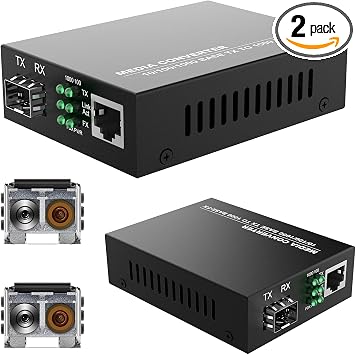 2Pack BiDi Gigabit Multi-Mode Fiber Ethernet Media Converters, with 2Pack Dual SFP LC Transceiver Module 850nm 1.25Gbps, 1000Base-SX to 10/100/1000Base-TX, LC Connector, RJ45 Interface MMF, Up to 550m