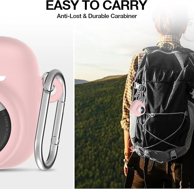 2 in 1 Silicone Case Compatible with AirPod 4 and AirTag 2/1, Shockproof Protective Skin Cover for AirPods 4th Generation with Cleaner Kit & Carabiner (Pink)