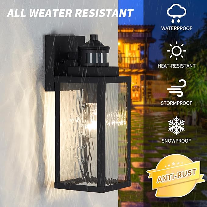 Motion Sensor Outdoor Wall Lights,Updated Dusk to Dawn Outdoor Lighting, Exterior Light Fixtures Wall Mount,Waterproof Porch Light Outside Lights for House