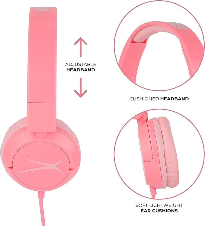 Altec Lansing Over The Ears Kids Headphones - Volume Limiting Technology for Developing Ears, Ages 3-5, Perfect for Learning from Home, Pink