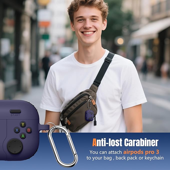 Game Case for AirPods Pro 3 Case, Shockproof Silicone Cover for Apple AirPods Pro 3, Skin-Friendly, Anti-Fingerprint, with Cleaner Kit & Keychain – Durable Case for Men Boy – Dark Purple