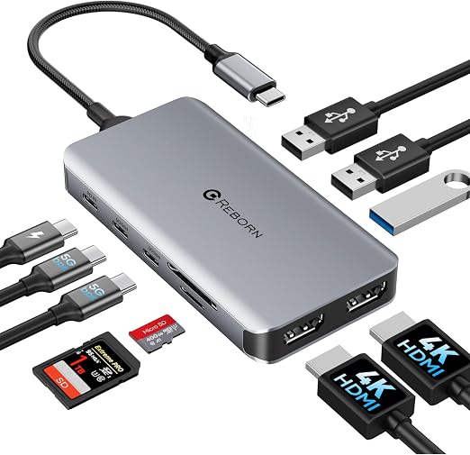 REBORN 10-in-1 USB C Docking Station Dual HDMI 4K, MST Hub Dual Monitor - Image 6