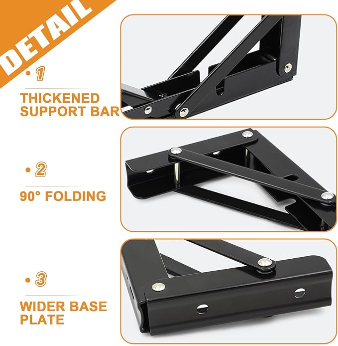 Storystore Folding Shelf Brackets - 12 Inch Heavy Duty Metal Collapsible Shelf Bracket for Bench Table, Shelf Hinge Wall Mounted Space Saving DIY Bracket, Max Load: 150 lb (4 PCS, Black)