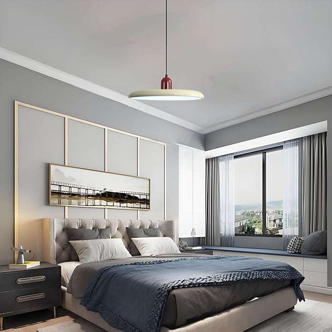 LED Pendant Light 40 cm Modern 36 W with Colour Temperature Dimmable Ceiling Lamp 3000K/4500K/6000K Metal and Acrylic for Dining Room Kitchen Living Room (Red + Beige)