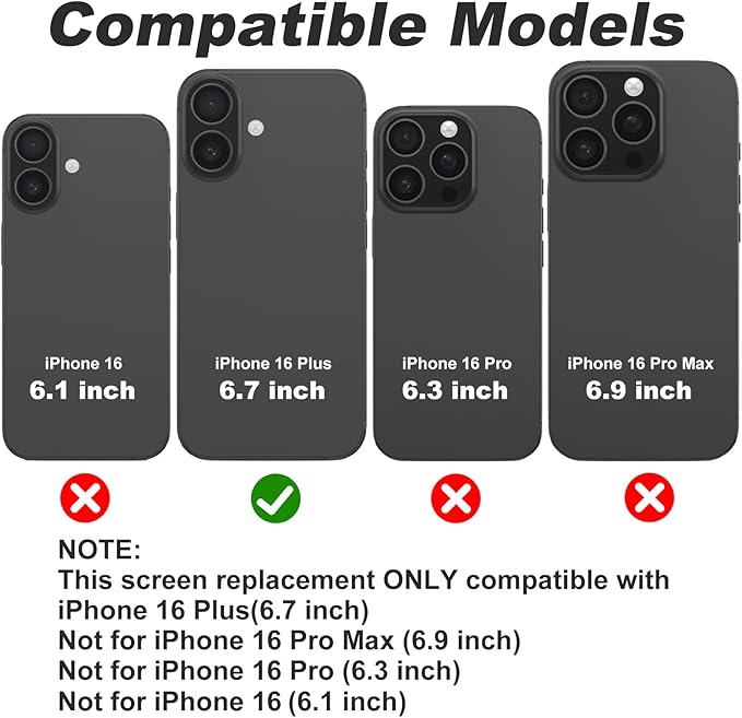 DIGI4U LCD for iPhone 16 Plus Screen Replacement, 6.7''[3D Touch][Small Notch] Screen for iPhone 16 Plus Display Digitizer Assembly, with Repair Tools for iPhone 16 Plus LCD
