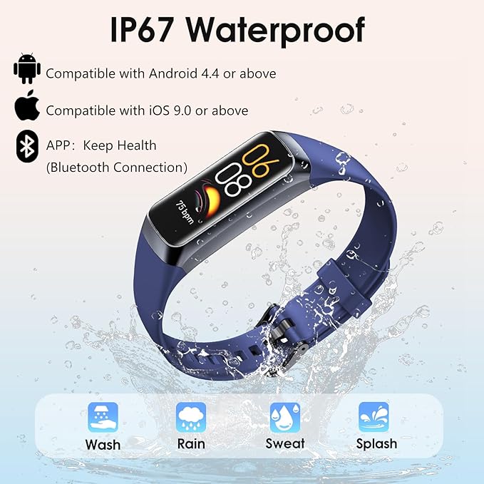 Fitness Tracker, 24/7 Heart Rate Blood Oxygen Blood Pressure Body Temp Monitor Sleep Calorie Tracker with 1.1" AMOLED Touch Color Screen Pedometer Smart Watch Waterproof for Women Men (Blue)
