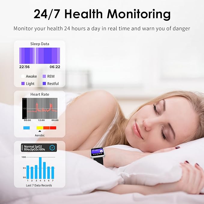 Smart Watch for Women, 1.75" AMOLED Fitness Tracker for Android iOS, Answer/Make Call with Heart Rate Sleep Monitor 130+ Sports Mode, IP68 Waterproof Smartwatch (Black Band with Silver Watch)