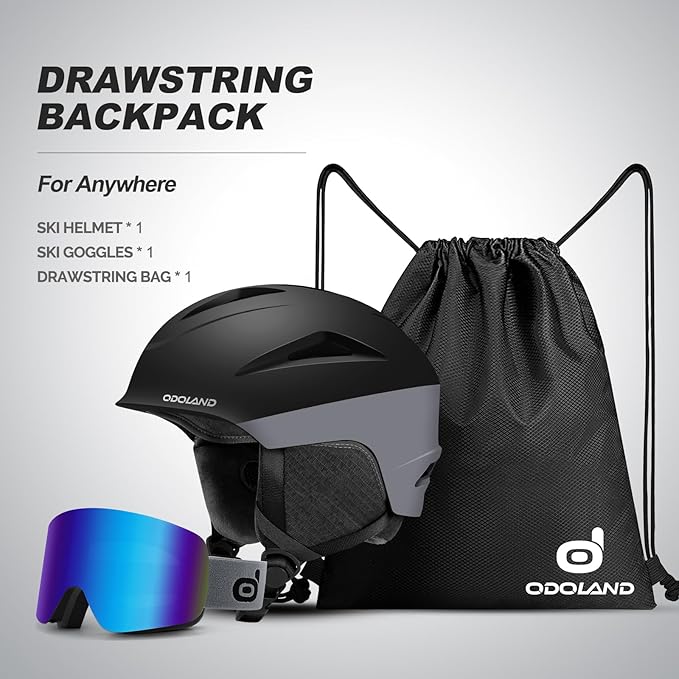 Odoland Ski Helmet, Snowboard Helmet with Ski Goggles for Adults and Youth, Audio Compatible, Shockproof, Windproof, Safety Snow Sports Helmet and Protective Glasses for Men Women