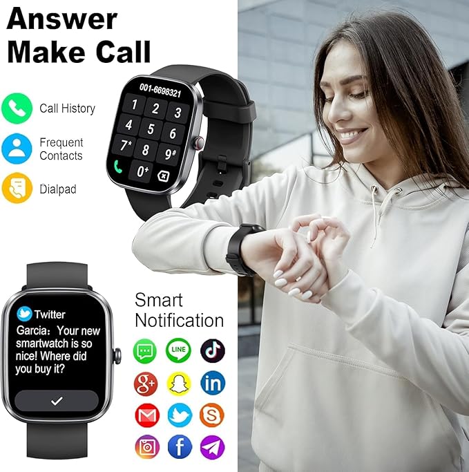 Smart Watch with 1.91" HD Touchscreen Fitness Tracker with Bluetooth Calling, Fitness Watch with Heart Rate/Sleep Monitor, 120+ Sports Modes, IP68 Waterproof Smartwatch for Android iOS
