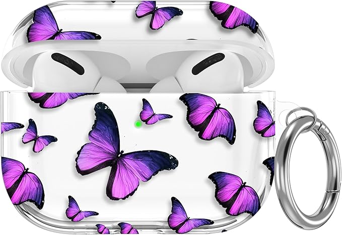 Maxjoy for AirPods Pro 3rd Generation Case, Clear AirPods Pro 3 Case for Women Girly Cute Soft AirPod Pro 3 Cover with Keychain Strap for AirPod Pro 3rd Gen Cover 2025, Purple Butterfly