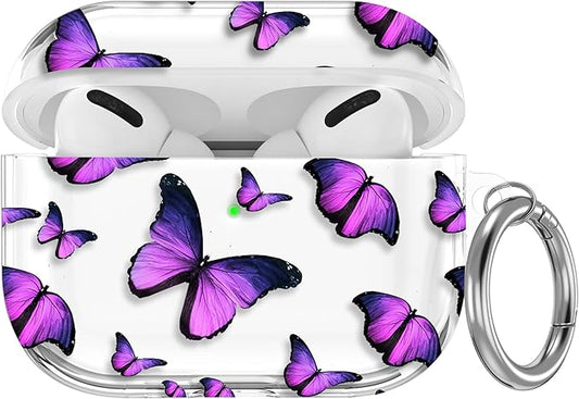 Maxjoy for AirPods Pro 3rd Generation Case, Clear AirPods Pro 3 Case for Women Girly Cute Soft AirPod Pro 3 Cover with Keychain Strap for AirPod Pro 3rd Gen Cover 2025, Purple Butterfly