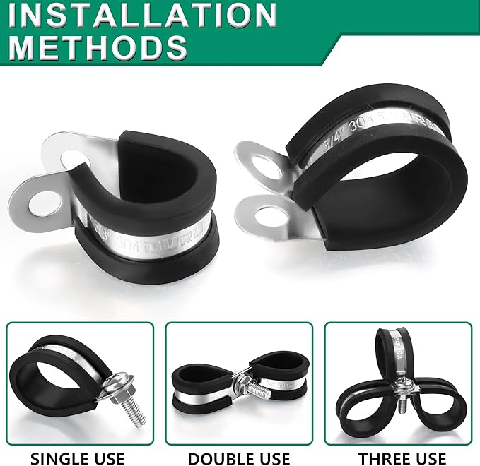 40PCS Cable Clamps 2 Inch 304 Stainless Steel Cable Clamps Rubber Coated Cushioned Insulated Cable Clamp,Automotive Wire Clamps,Pipe Clamps,Metal Clamp for Tube,Wire Cord Installation(51mm)