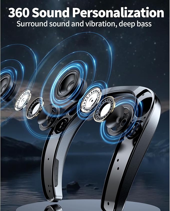 Smalody Bluetooth Speaker, Portable Wireless Neckband Home TV Speakers, Theater Stereo Surround Sound with Microphone, Wireless Loudspeaker for Outdoor Sports with Receiver