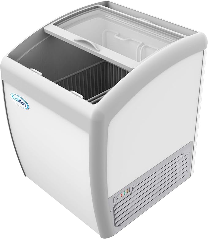 KoolMore - MCF-6C Commercial Ice Cream Freezer Display Case, Glass Top Chest Freezer with 2 Storage Baskets and Clear, Sliding Lid, 5.7 cu. ft. Capacity, White