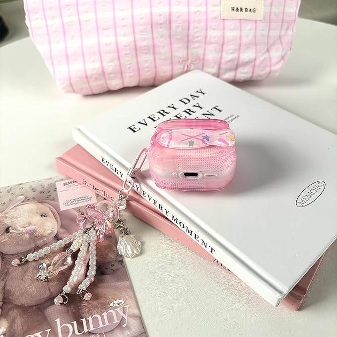Compatible with AirPods 4 Case with Cleaner Kit, Cute Cartoon Fish Star Keychain Soft TPU Shockproof Cover for Airpods 4th Generation -Pink