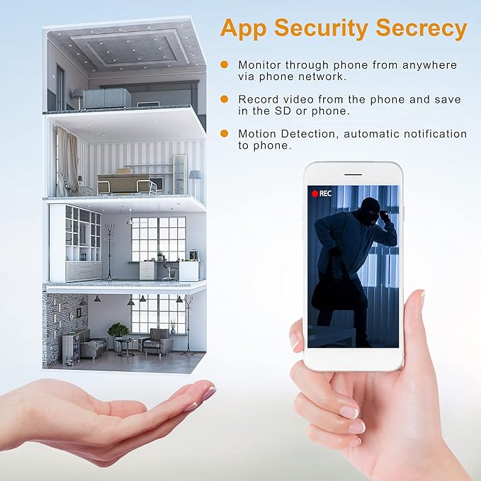 WiFi Security Camera with Clock - 1080P HD Nanny Cam with Night Vision & Motion Detection for Indoor Home Security, Baby & Pet Monitoring