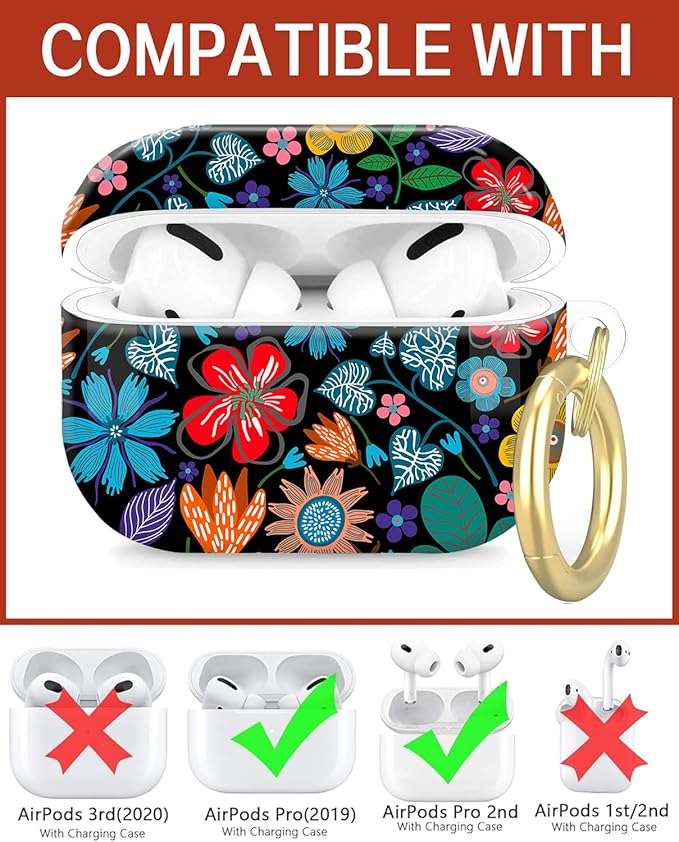 Compatible with Airpod Pro 2nd/1st Generation,Full Protection Cover for Women,Accessories Hard Case Portable & Shockproof for Airpod Pro 2nd Charging Case 2023/2022/2019(Colorful Red Floral)