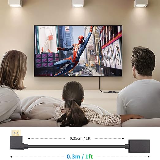 Duttek 8K Right Angle HDMI Extender Cable 1Ft, 48Gbps HDMI Male to Female Cable, HDMI Extension Cable Support 8K@60Hz 4K@120 7680P for TV, Laptop, Projector, Monitor, Xbox