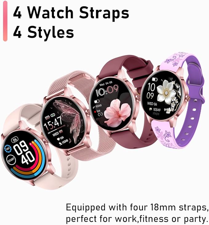 Smart Watch for Women, Answer/Make Call,1.27'' Touchscreen, 120+ Sports Modes Fitness Tracker, 24H Heart Rate/Sleep/Menstrual Cycle/IP68 Fitness Watch for Android iOS, 4 Straps (Pink)