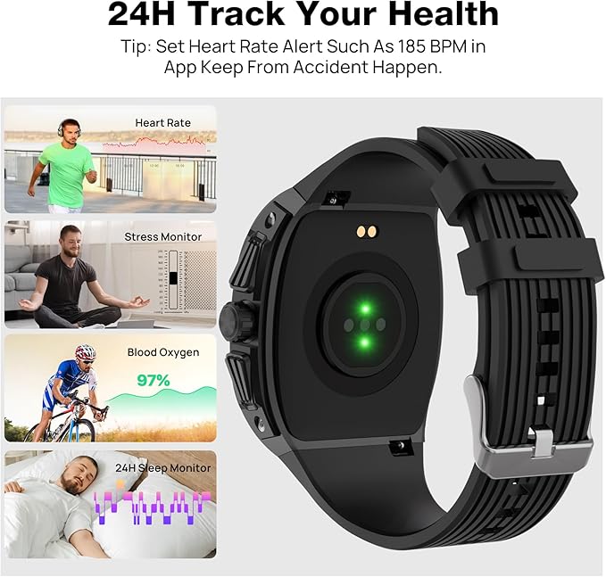 Smart Watches for Men, 1.76" HD Square Touchscreen Smartwatch, Heart Rate/SpO2/Sleep Monitor, Make/Answer Calls, 100+ Sports Modes, IP68 Waterproof Fitness Watch for iPhone Android Compatible (Black)
