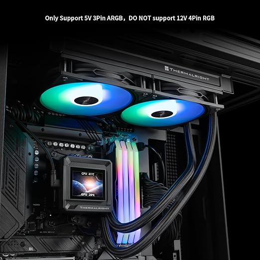 Thermalright FW 240 SE ARGB Black-AIO CPU Liquid Cooler,IPS LCD Screen with 320 * 240 Resolution,for AM4/AM5,Intel LGA1700/1851,2-inch Magnet-Absorbent LCD Screen for Images-Black,PC CPU Water Cooler