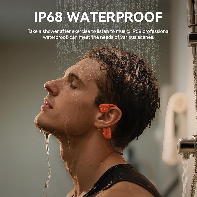 Bone Conduction Headphones, IP68 Waterproof Swimming Headphones with MP3 Mode 32GB Memory, Bluetooth 5.4, Open-Ear Design, Secure Fit for Running, Fitness and Cycling