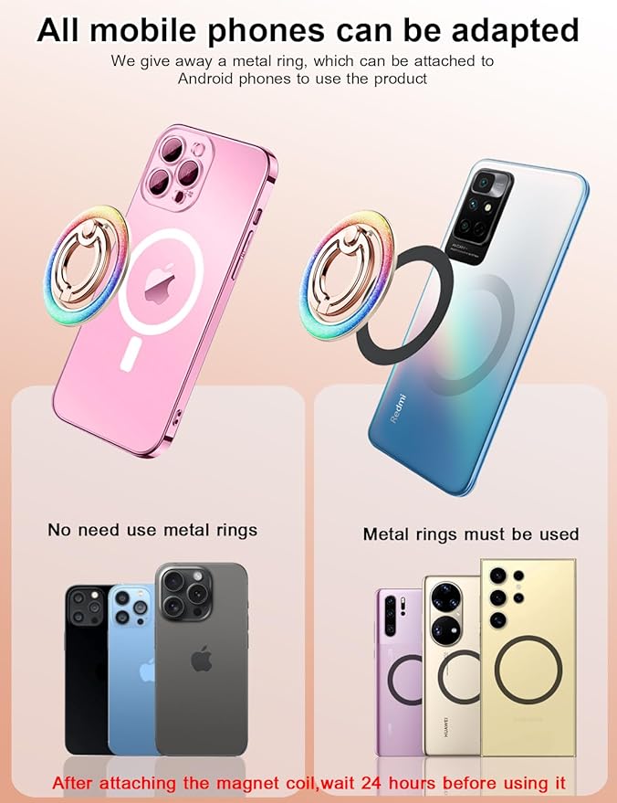 Mindsky Magnetic Phone Ring Holder,Glitter Fashion Color magsafe Ring Holder,Phone Ring Holder Grip for iPhone 17/16 /15/14/13/ 12series/Android (LargeSmall Ring)