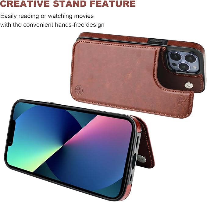 ONETOP Compatible with Magsafe for iPhone 13 Pro Max Wallet Case with Card Holder, PU Leather Kickstand RFID Blocking Case, Double Magnetic Clasp and Durable Shockproof Cover 6.7 Inch (Brown)
