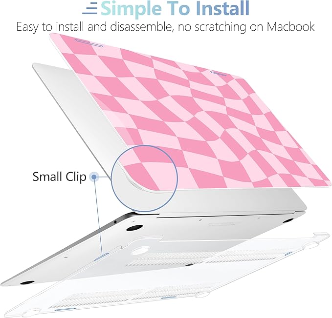 MEEgoodo for MacBook Air 13.3 inch Case 2021 2020 2019 2018 A2337 M1 A2179 A1932, Laptop Shell for MacBook Air M1 with Keyboard Webcam Cover & Trackpad Film & Type C Adapter,Romantic Pink Square