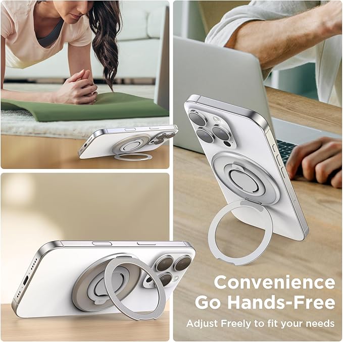 SURPHY Magnetic Phone Ring Holder for MagSafe, Cell Phone Grip Stand and Silicone Finger Ring Compatible with MagSafe Accessories, Kickstand for iPhone 16 15 14 13, Silvery