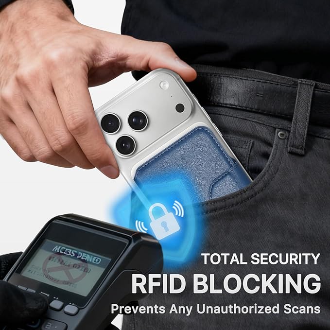 for MagSafe Wallet, Magnetic Phone Wallet RFID Blocking, Slim 5-8 Card Holder with Cash Slot & Clear ID Window, Minimalist Mag Safe Wallets for iPhone 17/16/15/14/13/12 Series, Navy Blue