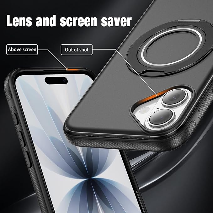 for iPhone 17 Case [Compatible with Magsafe] [15 FT Military Grade Drop Protection] with Screen Protector & Lens Protector,Shockproof Kickstand Phone Case for iPhone 17 (Black)