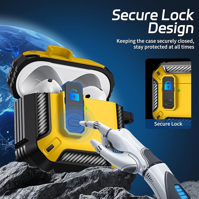 for AirPods 4 Case, 【Secure Lock】 Case Cover for Apple Airpods 4 with Active Noise Cancellation 2024, Yellow Case for Airpods 4 with Cleaner Kit and Keychain, Drop Protection