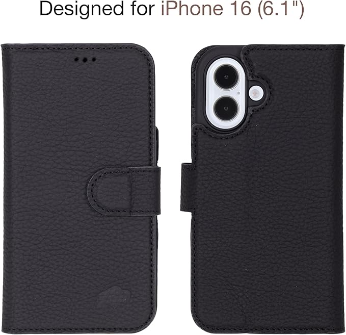 BLACKBROOK Case for iPhone 16 Wallet Case for Men and Women, Carter Full Grain Leather 2-in-1 Set for MagSafe Charging, Cash, ID and 4 Card Slots with RFID, Compatible with iPhone 16